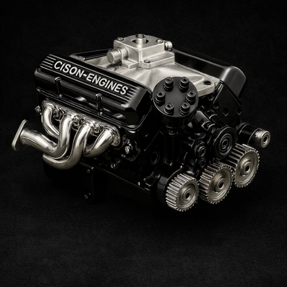 Engine model with 'Cison Engines' branding on a black background